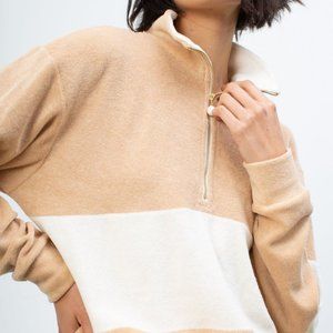 DONNI Terry Half Zip - Latte / Creme - XS - NWT